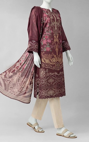 Junaid Jamshed Maroon Liminal Suit (2Pcs) | Pakistani Winter Dresses in USA- Image 1