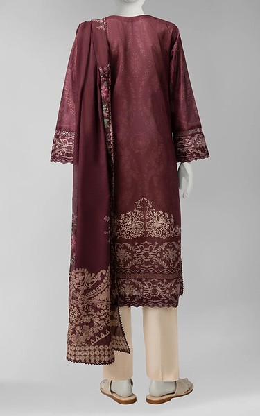 Junaid Jamshed Maroon Liminal Suit (2Pcs) | Pakistani Winter Dresses in USA- Image 2