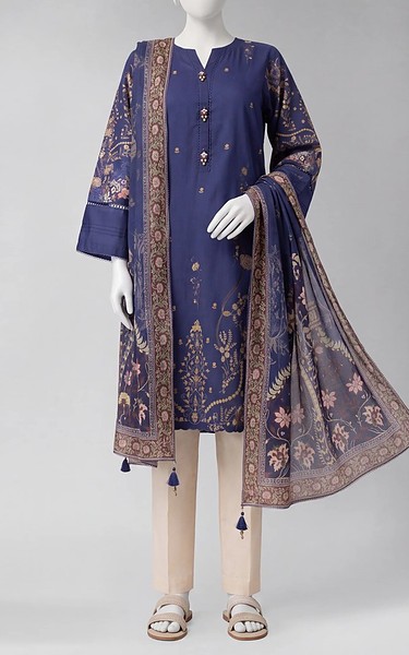 Junaid Jamshed Dark Blue Liminal Suit (2Pcs) | Pakistani Winter Dresses in USA- Image 1