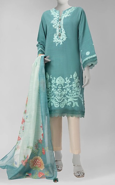 Junaid Jamshed Light Green Khaddar Suit (2Pcs) | Pakistani Winter Dresses in USA- Image 1