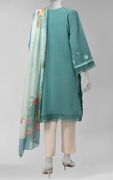 Junaid Jamshed Light Green Khaddar Suit (2Pcs) | Pakistani Winter Dresses in USA- Image 2