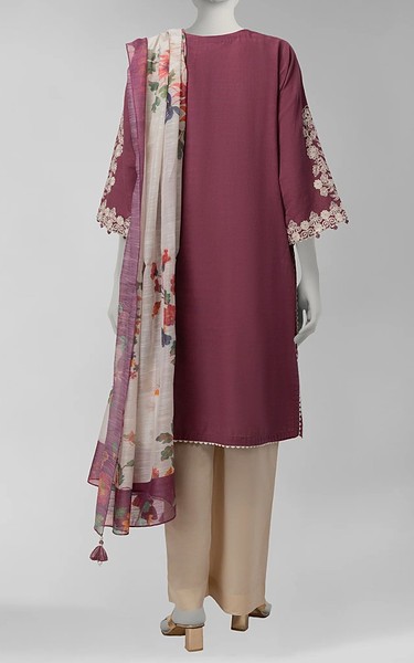 Junaid Jamshed Maroon Khaddar Suit (2Pcs) | Pakistani Winter Dresses in USA- Image 3