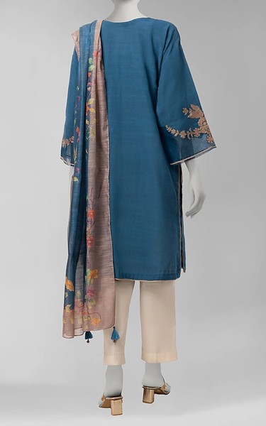 Junaid Jamshed Blue Khaddar Suit (2Pcs) | Pakistani Winter Dresses in USA- Image 2