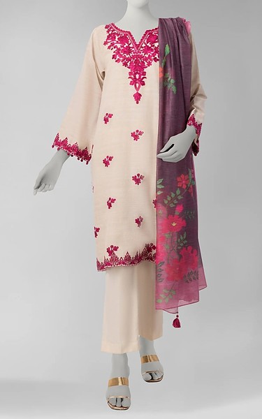 Junaid Jamshed Beige Khaddar Suit (2Pcs) | Pakistani Winter Dresses in USA- Image 1