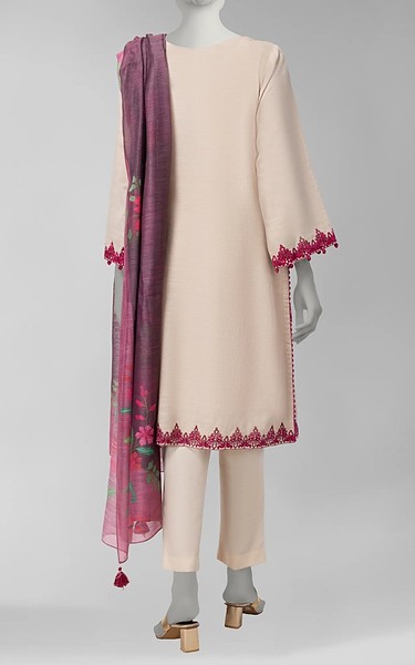 Junaid Jamshed Beige Khaddar Suit (2Pcs) | Pakistani Winter Dresses in USA- Image 2
