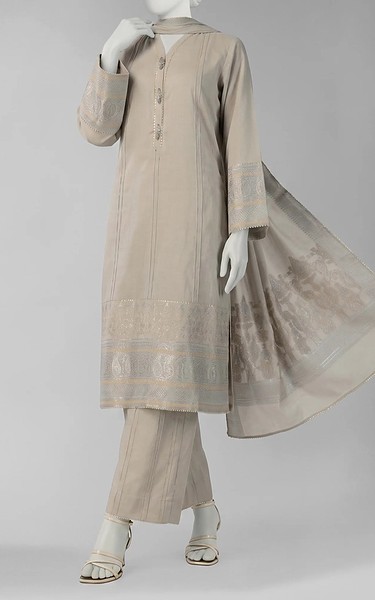 Junaid Jamshed Silver Jacquard Suit | Pakistani Winter Dresses in USA- Image 1