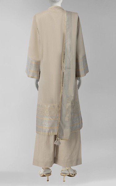 Junaid Jamshed Silver Jacquard Suit | Pakistani Winter Dresses in USA- Image 2