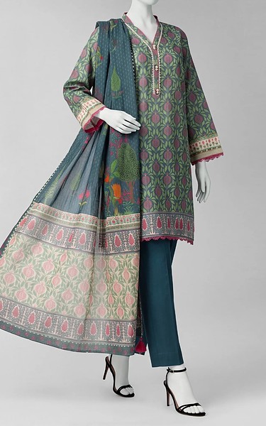 Junaid Jamshed Teal Green Liminal Suit | Pakistani Winter Dresses in USA- Image 1