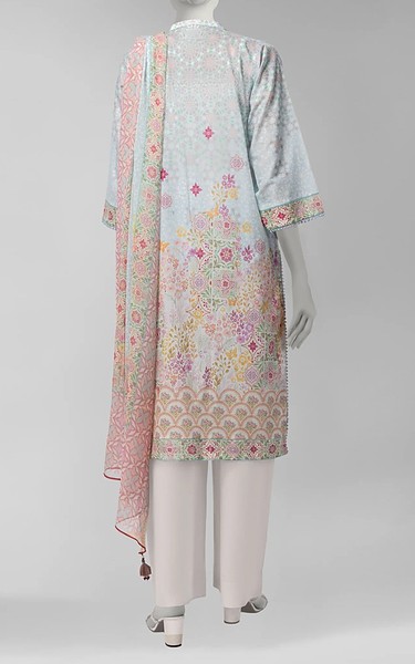 Junaid Jamshed Sky Blue Cambric Suit | Pakistani Winter Dresses in USA- Image 2