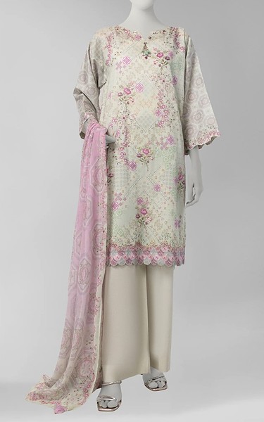 Junaid Jamshed Light Green Cambric Suit | Pakistani Winter Dresses in USA- Image 1