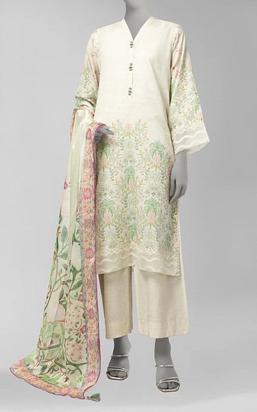 Junaid Jamshed Ivory Cotton Suit | Pakistani Winter Dresses in USA- Image 1