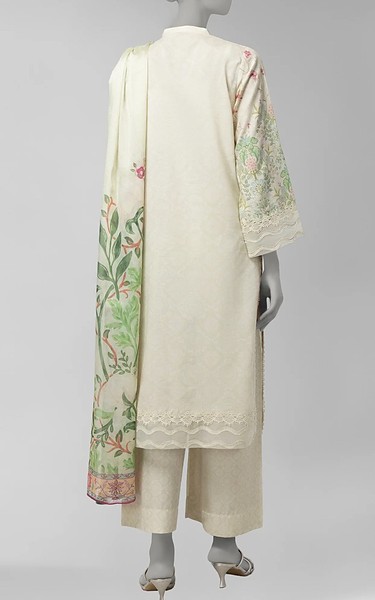 Junaid Jamshed Ivory Cotton Suit | Pakistani Winter Dresses in USA- Image 2