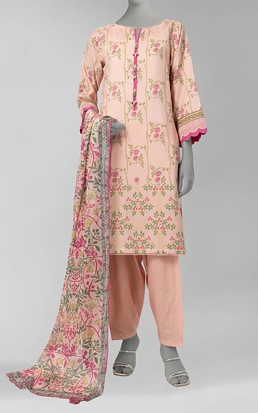 Junaid Jamshed Peach Cotton Suit | Pakistani Winter Dresses in USA- Image 1