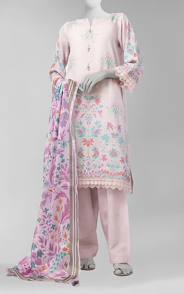 Junaid Jamshed Light Pink Cotton Suit | Pakistani Winter Dresses in USA- Image 1