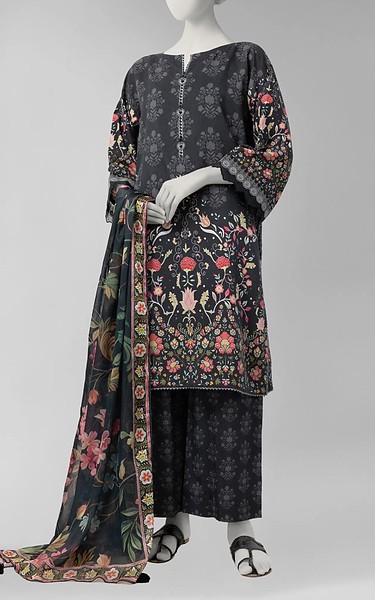 Junaid Jamshed Black Cotton Suit | Pakistani Winter Dresses in USA- Image 1