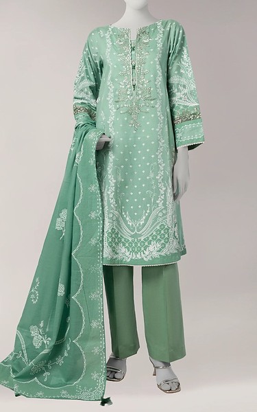 Junaid Jamshed Light Green Liminal Suit | Pakistani Winter Dresses in USA- Image 1