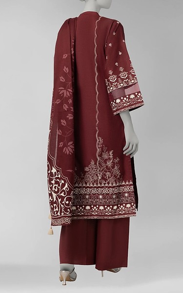 Junaid Jamshed Maroon Liminal Suit | Pakistani Winter Dresses in USA- Image 2