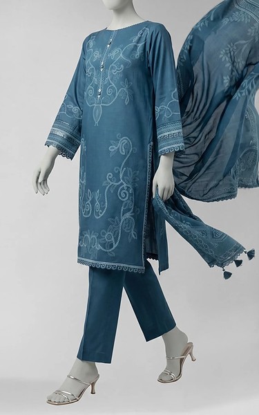 Junaid Jamshed Blue Liminal Suit | Pakistani Winter Dresses in USA- Image 1