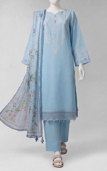 Junaid Jamshed Baby Blue Liminal Suit | Pakistani Winter Dresses in USA- Image 1