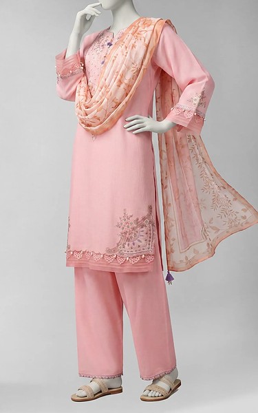 Junaid Jamshed Pink Liminal Suit | Pakistani Winter Dresses in USA- Image 1