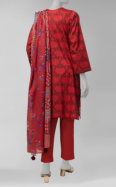 Junaid Jamshed Red Cambric Suit | Pakistani Winter Dresses in USA- Image 2