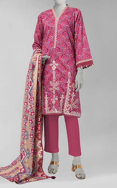 Junaid Jamshed Solid Pink Cambric Suit | Pakistani Winter Dresses in USA- Image 1