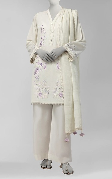 Junaid Jamshed White Dobby Suit | Pakistani Winter Dresses in USA- Image 1