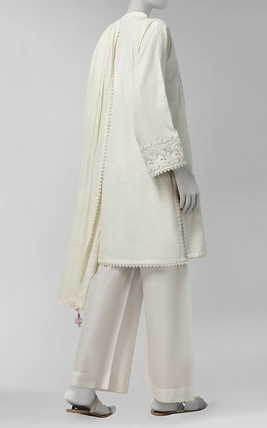 Junaid Jamshed White Dobby Suit | Pakistani Winter Dresses in USA- Image 2
