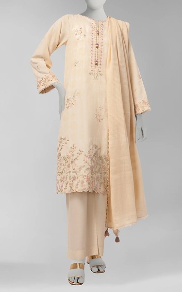 Junaid Jamshed Ivory Dobby Suit | Pakistani Winter Dresses in USA- Image 1