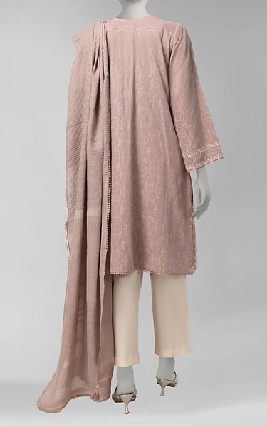 Junaid Jamshed Tea Pink Dobby Suit | Pakistani Winter Dresses in USA- Image 2