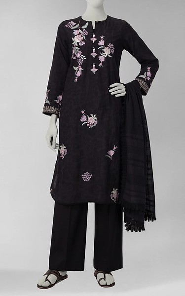 Junaid Jamshed Black Dobby Suit | Pakistani Winter Dresses in USA- Image 1