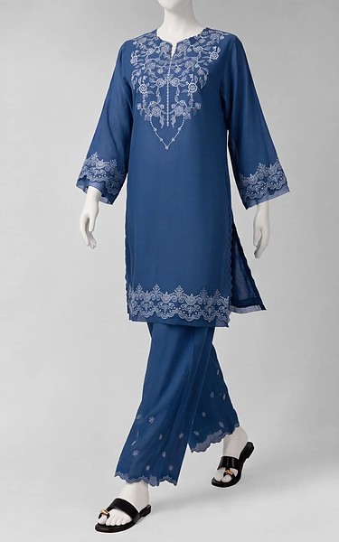 Junaid Jamshed Blue Cambric Suit (2Pcs) | Pakistani Winter Dresses in USA- Image 1