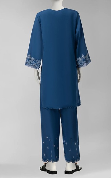 Junaid Jamshed Blue Cambric Suit (2Pcs) | Pakistani Winter Dresses in USA- Image 2
