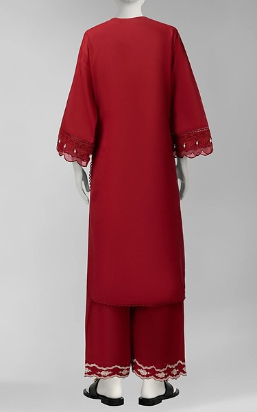 Junaid Jamshed Red Cambric Suit (2Pcs) | Pakistani Winter Dresses in USA- Image 2