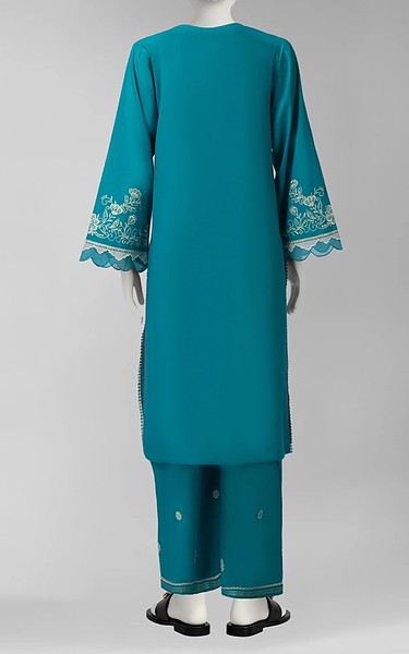 Junaid Jamshed Teal Cambric Suit (2Pcs) | Pakistani Winter Dresses in USA- Image 2