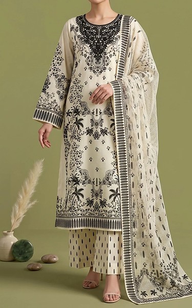 Adans Libas White/Black Lawn Suit | Pakistani Lawn Dress in USA- Image 1