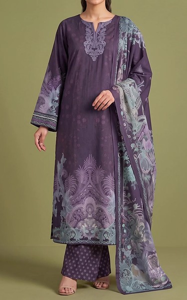 Adans Libas Plum Lawn Suit | Pakistani Lawn Dress in USA- Image 1