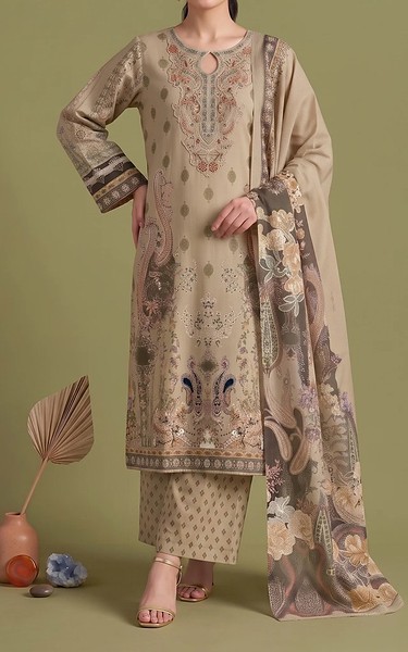 Adans Libas Beige Lawn Suit | Pakistani Lawn Dress in USA- Image 1