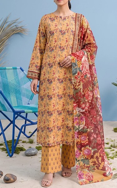 Adans Libas Sand Gold Lawn Suit | Pakistani Lawn Dress in USA- Image 1