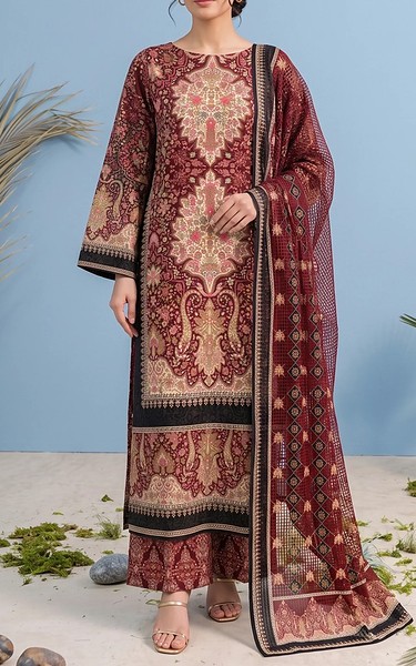 Adans Libas Maroon Lawn Suit | Pakistani Lawn Dress in USA- Image 1