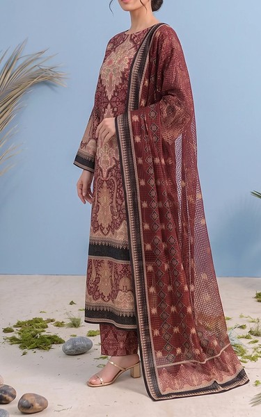 Adans Libas Maroon Lawn Suit | Pakistani Lawn Dress in USA- Image 2