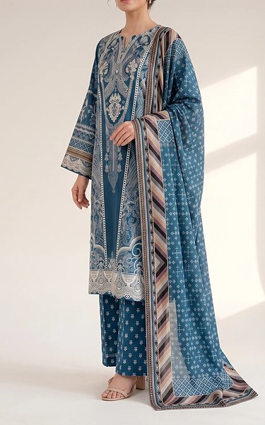 Adans Libas Zinc Blue Lawn Suit | Pakistani Lawn Dress in USA- Image 1