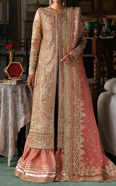 Afrozeh Pink Tissue Suit | Pakistani Embroidered Chiffon Dresses USA- Image 1