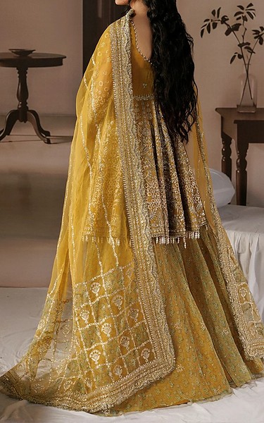 Afrozeh Mustard Organza Suit | Pakistani Embroidered Chiffon Dresses USA- Image 2
