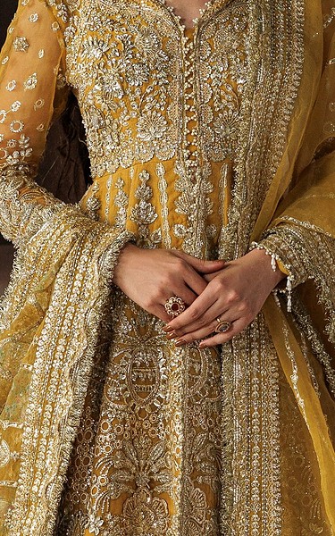 Afrozeh Mustard Organza Suit | Pakistani Embroidered Chiffon Dresses USA- Image 3