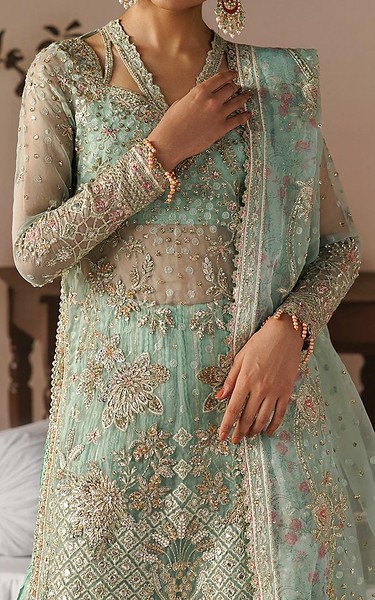 Afrozeh Aqua Organza Suit | Pakistani Embroidered Chiffon Dresses USA- Image 2