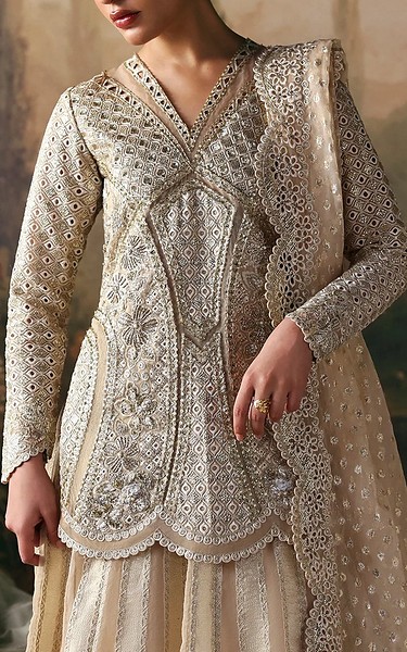 Afrozeh Golden Organza Suit | Pakistani Embroidered Chiffon Dresses USA- Image 3
