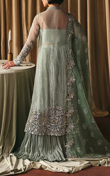 Afrozeh Pistachio Green Organza Suit | Pakistani Embroidered Chiffon Dresses USA- Image 2