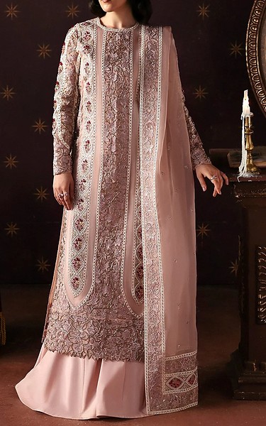 Afrozeh Peach Organza Suit | Pakistani Embroidered Chiffon Dresses USA- Image 1