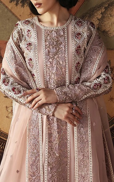 Afrozeh Peach Organza Suit | Pakistani Embroidered Chiffon Dresses USA- Image 3